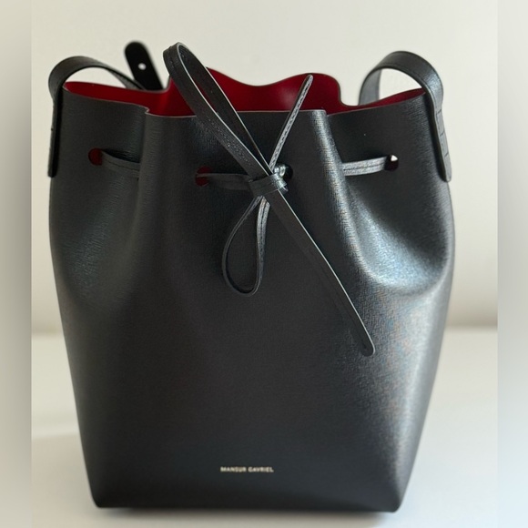 Smooth Leather Bucket Bag with Drawstring Closure - Picture 1 of 12